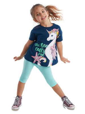 Sea Horse Unicorn Girl Leggings T-shirt Set