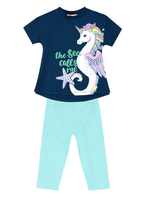 Sea Horse Unicorn Girl Leggings T-shirt Set