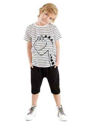 Sevimli Dino Erkek Çocuk T-shirt Kapri Şort Takım