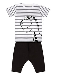 Sevimli Dino Erkek Çocuk T-shirt Kapri Şort Takım - Thumbnail