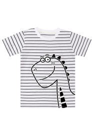 Sevimli Dino Çizgili Erkek Çocuk Yazlık T-shirt Kapri Şort Takım - 5