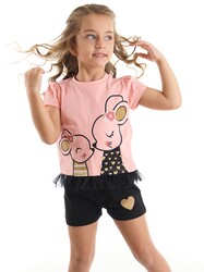 Sevimli Fare Kız Çocuk T-Shirt Şort Takım - Thumbnail