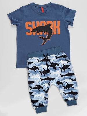 Shark Camo Erkek Çocuk T-shirt Kapri Şort Takım