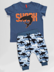 Shark Camo Erkek Çocuk T-shirt Kapri Şort Takım - 3