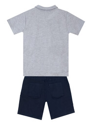 Shark Embroideried Pique Polo Shirt&Twill Shorts Set - Thumbnail
