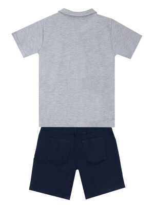 Shark Embroideried Pique Polo Shirt&Twill Shorts Set - 4