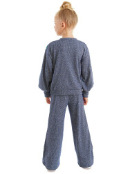 Silver Cat Girl Knitted Navy Blue Tracksuit - 2