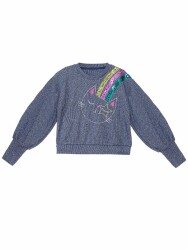 Silver Cat Girl Knitted Navy Blue Tracksuit - 5