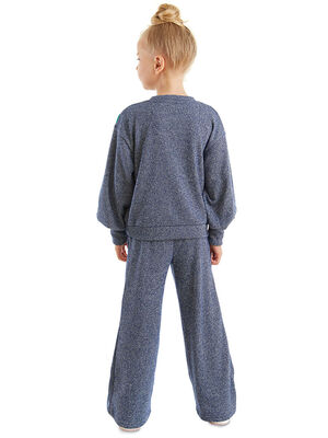 Silver Cat Girl Knitted Navy Blue Tracksuit