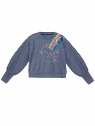 Silver Cat Girl Knitted Navy Blue Tracksuit - Thumbnail