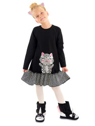 Silver Leopard Girl Black Dress - 1