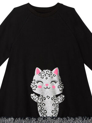 Silver Leopard Girl Black Dress - 5