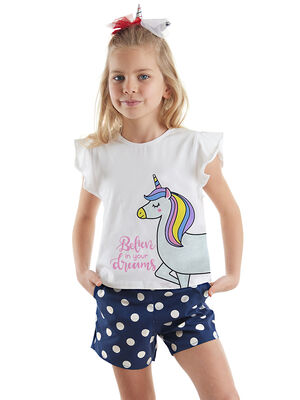 Sim Unicorn Kız Çocuk T-Shirt Poplin Şort Takım