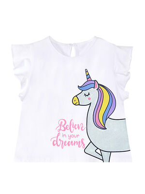 Sim Unicorn Kız Çocuk T-Shirt Poplin Şort Takım
