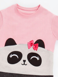 Simli Panda Kız Çocuk Sweatshirt Tayt Takım - Thumbnail