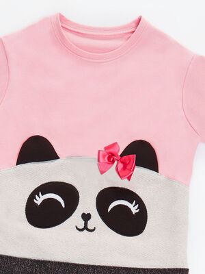 Simli Panda Kız Çocuk Sweatshirt Tayt Takım