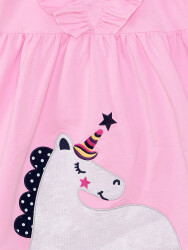 Simli Unicorn Kız Çocuk Pembe Elbise - 5