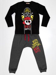 Siyah Kaykay Erkek Çocuk T-shirt Pantolon Takım - Thumbnail