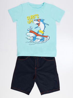 Sörf Erkek Çocuk T-shirt Gabardin Şort Takım