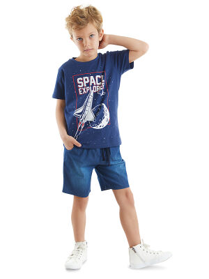 Space Erkek Çocuk T-shirt Denim Şort Takım - 1