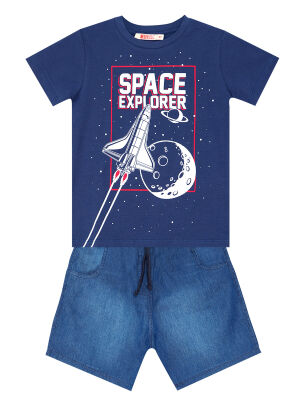 Space Erkek Çocuk T-shirt Denim Şort Takım - 3