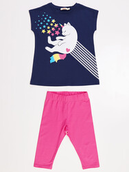 Star Cat Kız Çocuk T-shirt Tayt Takım - Thumbnail