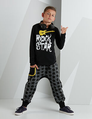 Star Rock Grey Black Boy Pants Set
