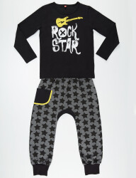 Star Rock Grey Black Boy Pants Set - 3