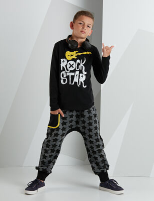 Star Rock Grey Black Boy Pants Set - 1