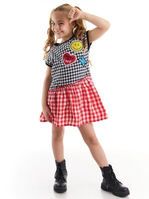 Stickers Plaid Girl Dress - 1