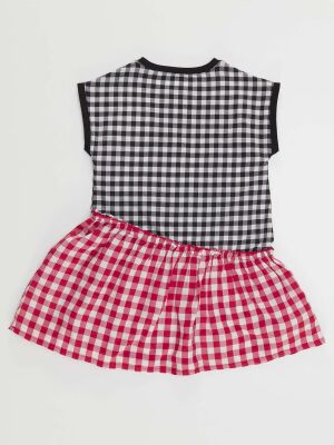 Stickers Plaid Girl Dress - 4