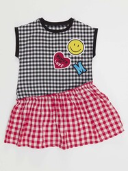 Stickers Plaid Girl Dress - Thumbnail
