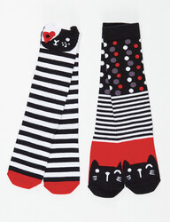 Striped Cats Girl 2-Pack Socks Set - Thumbnail