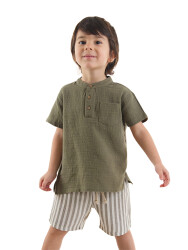 Striped Muslin Boy Shirt&Shorts Set - 1