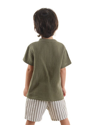 Striped Muslin Boy Shirt&Shorts Set - 2