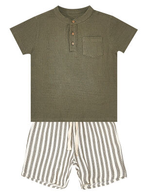 Striped Muslin Boy Shirt&Shorts Set - 3