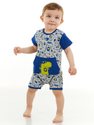 Super Dino Baby Boy Grey Romper - 1