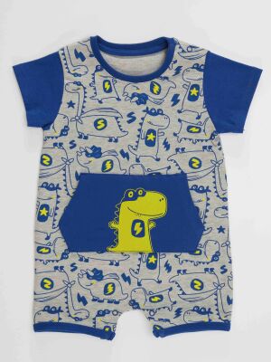 Super Dino Baby Boy Grey Romper - 3