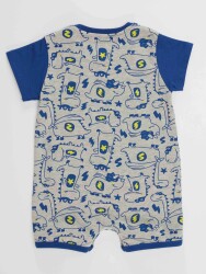 Super Dino Baby Boy Grey Romper - 4