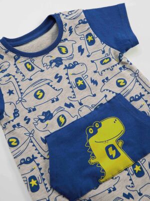 Super Dino Baby Boy Grey Romper - 5