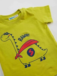 Super Dino Erkek Bebek T-shirt Kapri Şort Takım - 5