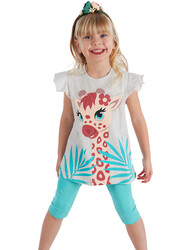 Süslü Zürafa Kız Çocuk T-Shirt Tayt Takım - Thumbnail