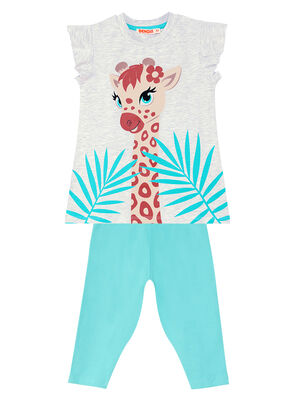 Süslü Zürafa Kız Çocuk T-Shirt Tayt Takım
