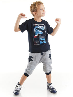T-rex Info Erkek Çocuk T-shirt Kapri Şort Takım