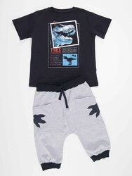 T-rex Info Erkek Çocuk T-shirt Kapri Şort Takım - Thumbnail