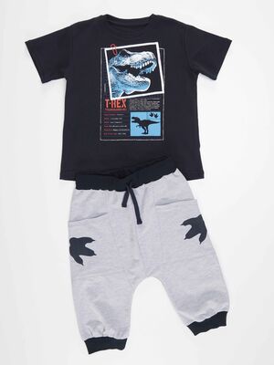 T-rex Info Erkek Çocuk T-shirt Kapri Şort Takım