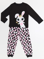Tatlı Tavşan Kız Çocuk T-shirt Pantolon Takım - Thumbnail