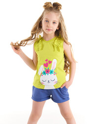 Tavşan Kalbi Pamuklu Penye Kız T-shirt Şort Takım - Thumbnail