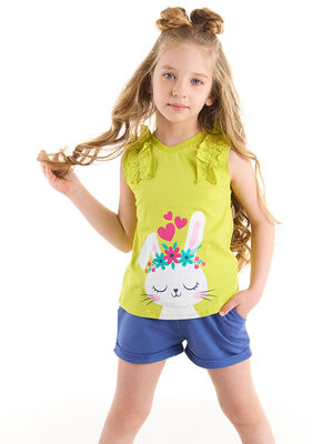 Tavşan Kalbi Pamuklu Penye Kız T-shirt Şort Takım