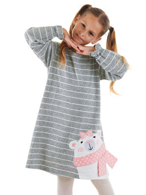 Teddy Bear Girl Grey Striped Dress - 1